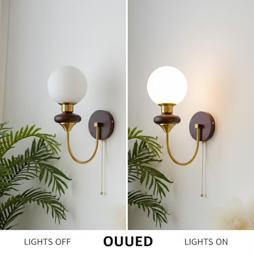 Lámpara de pared con globo de cristal esmerilado e interruptor de cadena E14 5