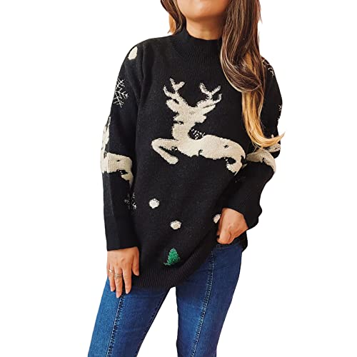 FeMereina Women Men 3D Ugly Christmas Sweaters Funny Christmas Tree Print Pullover Long Sleeve Knitted Xmas Sweater Jumper S-XL (Black#2, S)