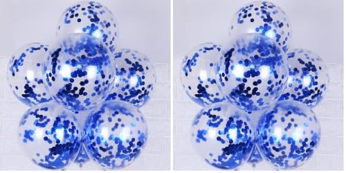 Image of AMFIN (Pack of 20) Transparent Balloons Bouquet Combo with Pre Filled Blue Confetti & Ribbons for Weddings Anniversary, Birthday, Baby Shower, Office Party Decorations Balloon Bunch for Decoration