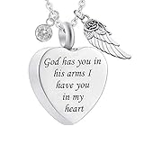 God has You in his arms with Angel Wing Charm Cremation Ashes Jewelry Keepsake Memorial Urn Necklace with Birthstone Crystal (April)