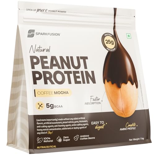 Image of SparkFusion Natural Peanut Protein Isolate - Flavor - 25g Protein, 5g BCAA, Zero Sugar, Gut-Friendly, Vegan, Lab-Tested, No Artificial Additives (1 kg (Pack of 1), Coffee
Mocha)