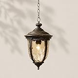 John Timberland Bellagio European Outdoor Ceiling Light Hanging Bronze Brown 18" Champagne Hammered Glass Damp Rated for Exterior House Porch Patio Outside Deck Garage Front Door Garden Home