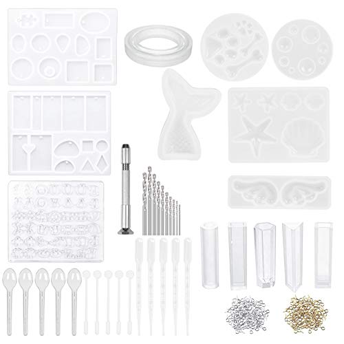 CHALA Molde Anillos Resina Epoxi 240PCS Molde de Resina para moldeo de Resina, 14 Moldes de Moldeo de Joyas, 200 Tornillos, 5 Mezcladores, 11 Perforados para Manualidades Resina Arte DIY Craft Joyas