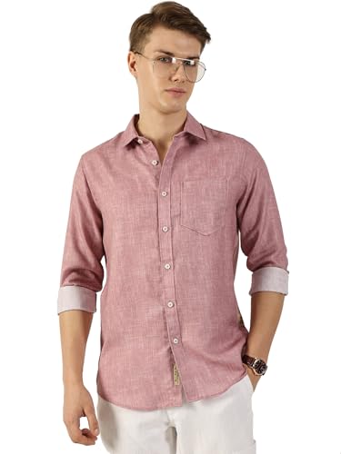 Image of Thomas Scott Men's | Printed | Textured Fabric | Full Sleeve | Regular Fit | Linen Blend | Single Pocket | Spread Collar | Casual Shirt