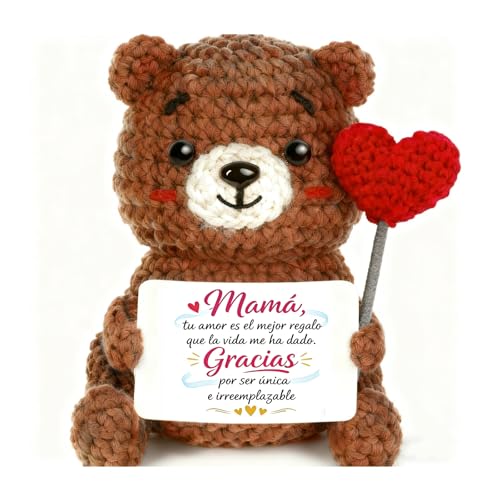 Gkmamrg Vatertagsgeschenk Muttertagsgeschenk | Positiver Häkelbär – Handgefertigt als Papa Mutter Geschenk zum Geburtstag | Besonderes Vater Geschenk für Papa Mama (Mama Geschenk)