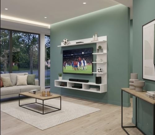 Image of C Style 32 Inches Broad Based Wall Mounted Tv Cabinet Shelf for Living Room, Bedroom, Kids Room, Lounge (Frosty White 32 Inches)