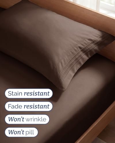 Twin Size 3 Piece Sheet Set - Comfy Breathable & Cooling Sheets - Hotel Luxury Bed Sheets for Women & Men - Deep Pockets, Easy-Fit, Extra Soft and Wrinkle Free Sheets - Brown Oeko-Tex Bed Sheet Set — view 5