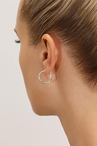 Tilo Jewelry 14K White Gold Hand Engraved Full Diamond-Cut Round Hoop Earrings  thumb #1