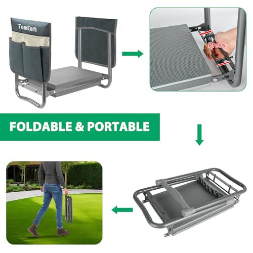 Image of TomCare Garden Kneeler and Seat 10.64 inch Wider Larger Soft Kneeling Pad Garden Bench with 2 Large Tool Pouches Heavy Duty Garden Stool Foldable Tools Gardening Gifts for Women Men Gardeners,Grey