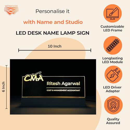 Image of Personlised LED Name Plate for Office Desk Table Name Sign Gift for CMA Cost and Management Certified Accountant Finance Manager Company Size (10 x 6 inch) (For CMA (Cost and Management Accountant))