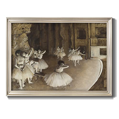 Renditions Gallery Canvas Wall Art Home Decorations Ballet Rehearsal on Stage Vintage Wall Hanging Paintings by Edgar Degas for Bedroom Dining Living Room Office Home Kitchen Decor - 23X32 - Silver Framed - LT499