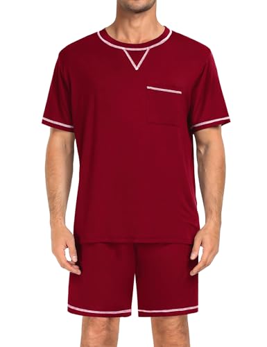 Image of SWOMOG Mens Pajamas Set Summer Sleepwear Short Sleeve Pjs Set Soft 2 Piece Lounge Set Comfy Loungewear with Pockets