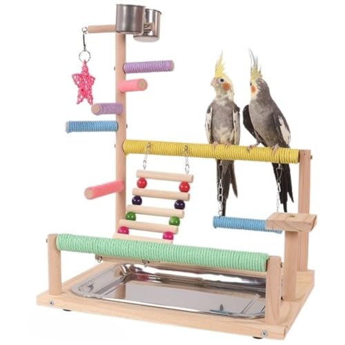 インコのおもちゃ オウムの遊びスタンド MumuElf 鳥の遊び場スタンド 運動不足を解消 はしご 秋千 食器 水器 ラダー ベル 噛む玩具 組み合わせ (D)
