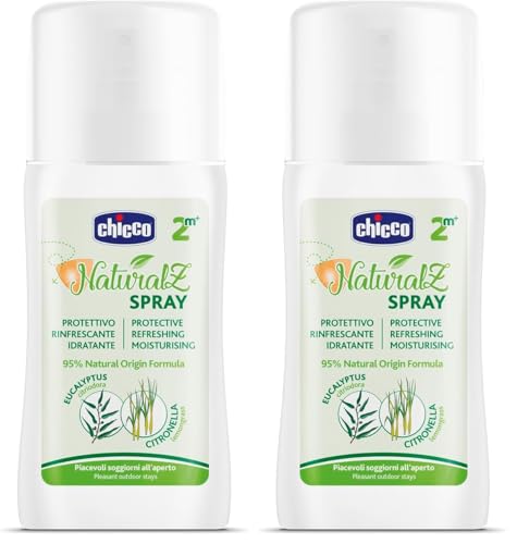CHICCO NaturalZ Spray Protettivo, 100 ml, Protezione Naturale durante la Stagione Estiva, Con citronella ed Eucalipto, Protezione giorno e notte (Confezione da 2)