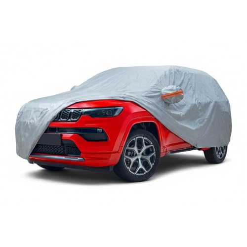 Image of myTVS 100% Waterproof Car Body Cover for Jeep Compass - Custom-Fit, Double-Layer, UV & Dust Proof, Mirror Pockets & Elastic Clip Lock (CSK 9)