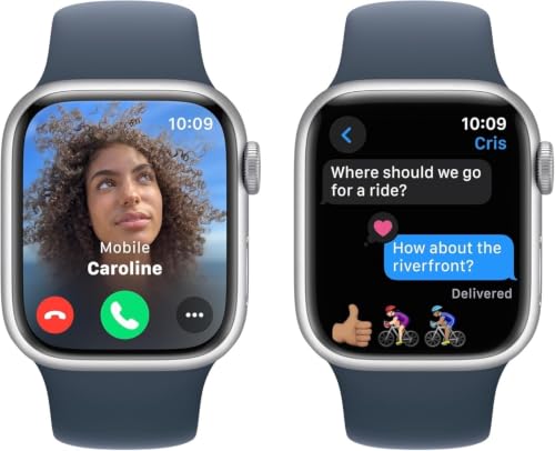Image of Apple Watch Series 10 [GPS, 42mm] - Silver Aluminum Case with Denim Sport Band, S /M (Renewed)