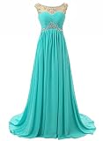 Vantexi Women's Beaded Straps Bridesmaid Long Prom Dresses Turquoise 0
