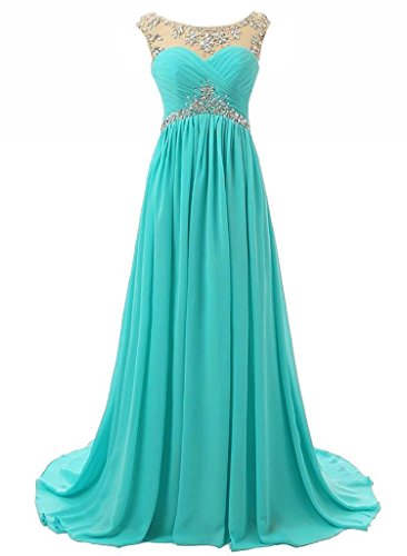 Vantexi Women's Beaded Straps Bridesmaid Long Prom Dresses Turquoise 0 #TOP4