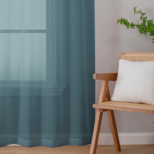 Image of OWENIE Sheer Curtains, 63 inch Length Set of 2, Rod Pocket Light Weight Voile Curtains & Drapes for Bedroom & Living Room, Each 42Wx63L inch, Dusty Blue