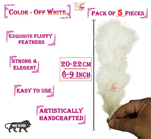 Image of Fluffy Natural Dyed Feather Kalgi Kalangi Stick for Craft (7-8 Inch) (Off White, Pack of 5 Pcs)