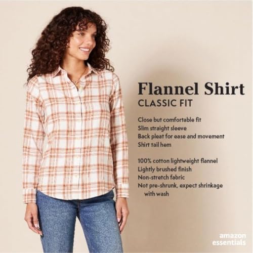 Image of Amazon Essentials Women's Regular-Fit Long-Sleeve Lightweight Plaid Flannel Shirt with Brushed Finish, Shirttail Hem