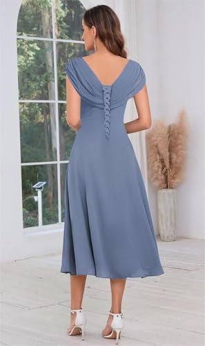 Chiffon Mother of The Bride Dresses Tea Length Lace Appliques A Line Formal Dress MAOF0302