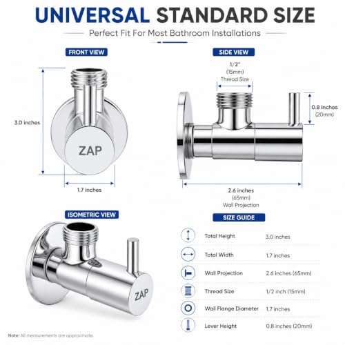 Image of ZAP Brass Angle Valve with Wall Flange | Chrome Finish Stop Cock for Basin Tap, Geyser, Jet Spray & Hand Shower | Heavy Duty Water Control Valve | Rust & Corrosion Resistant