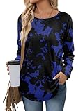 POPYOUNG Pull à col rond pour femme - Tunique à manches longues fendue sur le côté pour leggings - Chemisier ample, Coupe de fleurs noires, M
