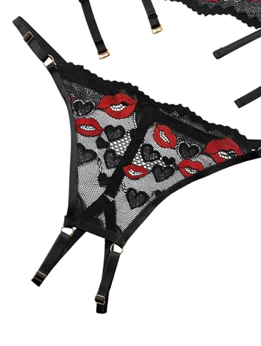 Image of Lilosy Sexy Underwire Floral Lace Sheer Lingerie Set for Women See Through Bra and Panty 2 Piece