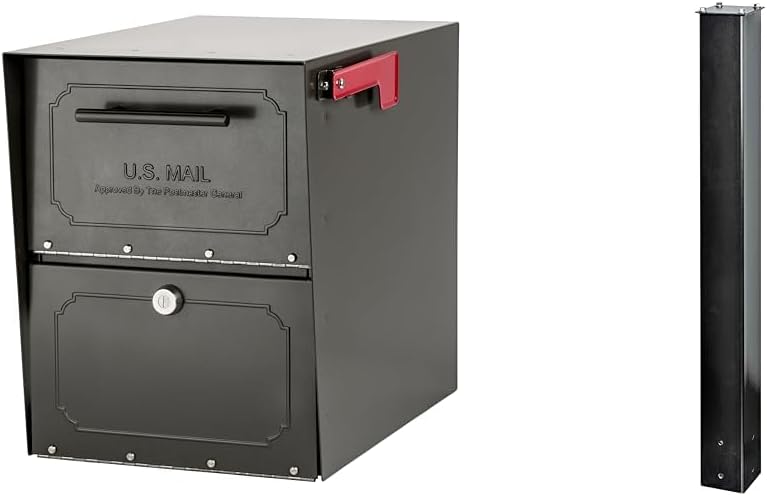 Architectural Mailboxes 6200Z-10 Oasis Classic Locking Post Mount Mailbox, 18" D x 11.5" W x 14" H,Graphite Bronze & Mail Boss 7121, Black In-Ground Mounting Post, 43 x 4 x 4 inches