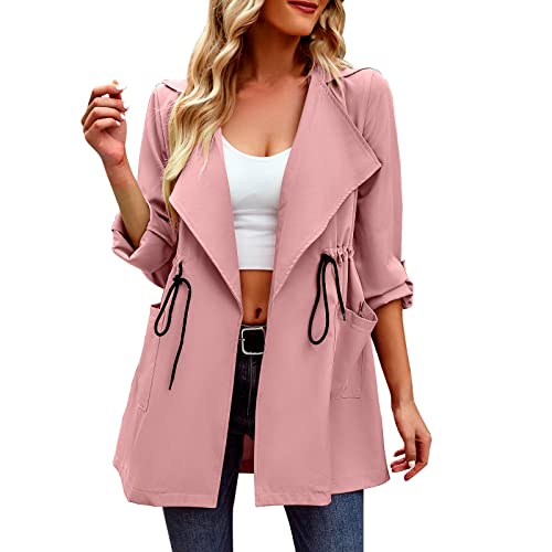 Anorak - Giacca a vento da donna, in tinta unita, elegante, con coulisse, colore: Giallo, Colore: rosa., M