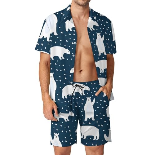 Ensemble Chemise Short et Pantalon Ours Blanc Neige Tenue Hawaïenne Homme Respirante