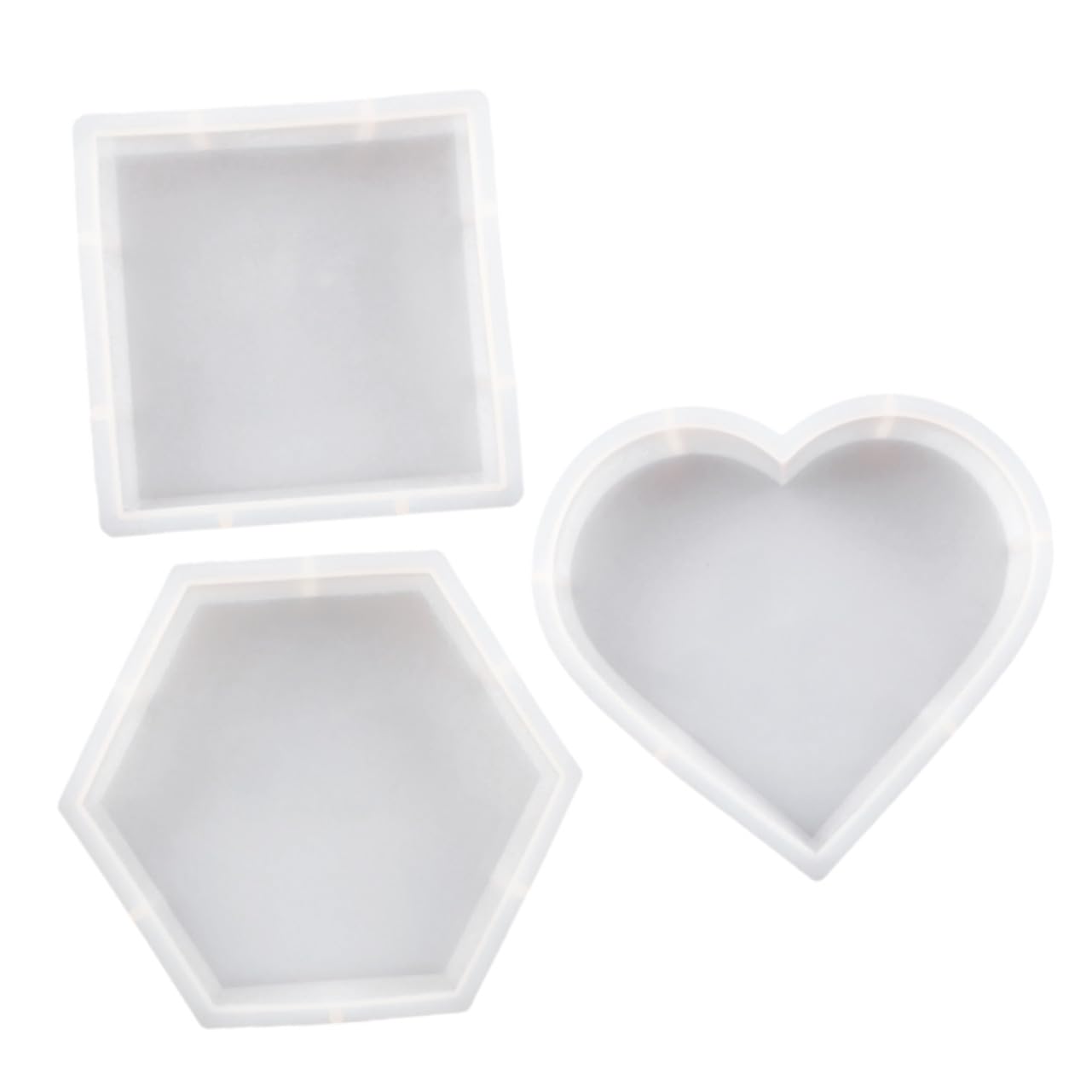 NOLITOY 3 Stück 3 teiliges Silikon Formset für Resin Gießen Flexible DIY Epoxidharz Formen in Herz Sechseck und Viereck Langlebige Bastel Schablonen für Desktop Deko und kreative