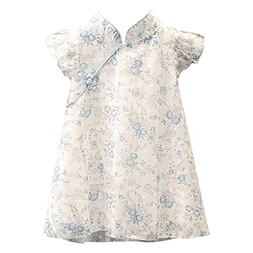 Toddler Girls Fly Short Sleeve Qipao Tang Suit Dress Chinese Traditional Cheongsam Floral Casual Dresses for Baby