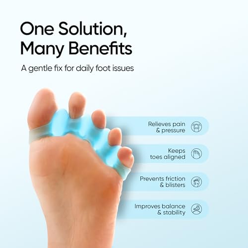 Image of Frido Orthotics Toe Separator | Ergonomic Gel Toe Straightener for Bunion Relief | Toe Corrector for Women & Men | Foot Alignment Spacer for Overlapping Toes & Foot Pain (Blue, Size - S), Pair of 1