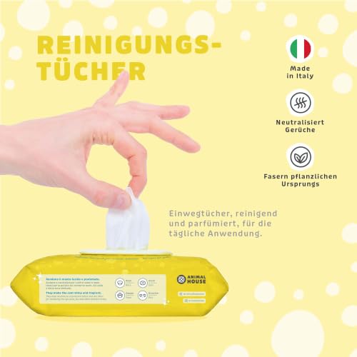 Animal House Reinigungstücher mit Kamille, 100 Stück, für Hunde und Katzen – Parfümierte Feuchttücher, erfrischend, hypoallergen… – Ansicht 2