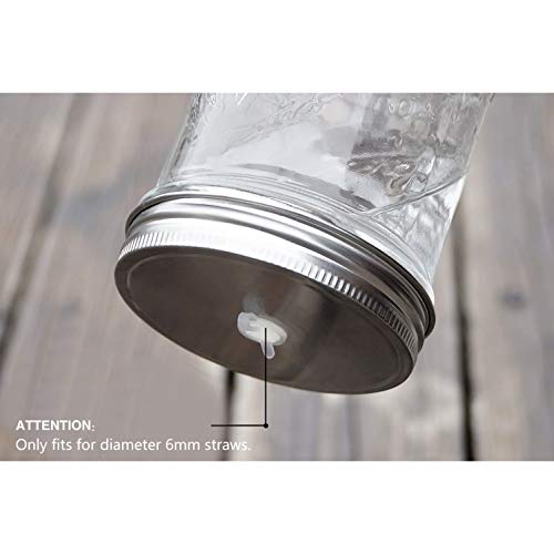 6Pcs Pack 304 Stainless Steel Wide Mouth Mason Jar Lids With Straw Hole, Including 6Pcs Stainless Steel Straws And 1Pcs Cleaning Brush, Compatible With Ball & Kerr Mason Jars #TOP5