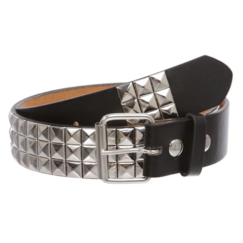 Snap On Punk Rock Star Pyramid Studded Checker Board Leather Belt, Black/Silver | s 30