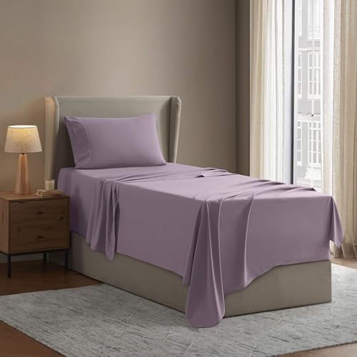 Image of Nestl Twin XL Bed Sheet Set - Dusty Purple - 3-Piece Deep Pocket | Instantly Soft, Night-One Ready (No Wash Required). Fits 16-Inch Deep Pockets, 360-Degree Elastic Grip