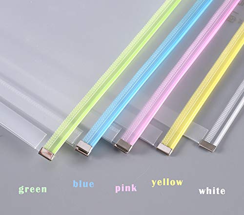 Pacote com 5 envelopes com zíper de plástico transparente de 24,5 x 33 cm, pasta de papel para docum