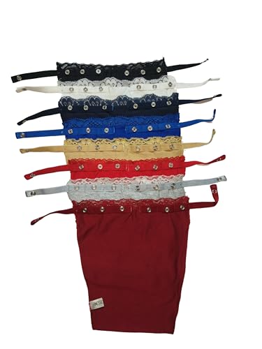Image of Cotton Clip On Camisole for Women Mock Lace | Deep Neck Cleavage Cover Up Inner Cami Secret for Women | Free Size - Set of 8 - Black, Beige, White, Lt. Grey, Navy, Red, Royal Blue and Maroon
