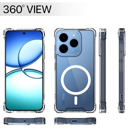 Image of Amazon Basics Back Cover for Realme 15T 5G / Realme Narzo 90 5G Mag-Safe Shockproof PC + TPU Protective Case Magnetic Support Bumper Case (Transparent Mag-Safe)