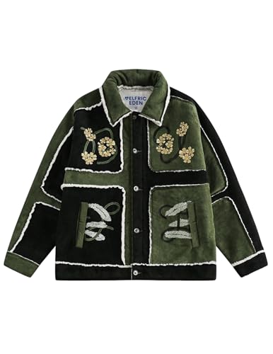 Aelfric Eden Jackets Color Blocking Embroidery Flower Coats Casual Soft Warm Fleece Lined Jacket 2025 Trendy Tops