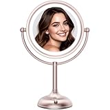VESAUR Lighted Makeup Mirror Rose Gold Nickel, Double Sided 1X/10X HD Undistorted Magnifying Mirror, 8.5' Vanity Mirror with 3 Colors Dimmable 90 Bright LEDs, 360°Swivel Two Power Supply, Luxury Gifts