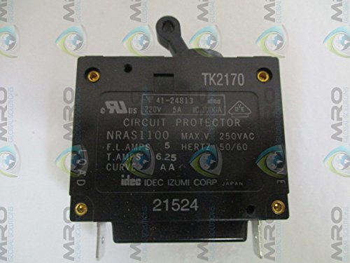 IDEC NRAS1100-5A-AA 1 Pole, 5 AMP Rated, AC Curve, Circuit Breaker, Lever Model, NO AUX, NRA Series, Round Cutout, Series Trip