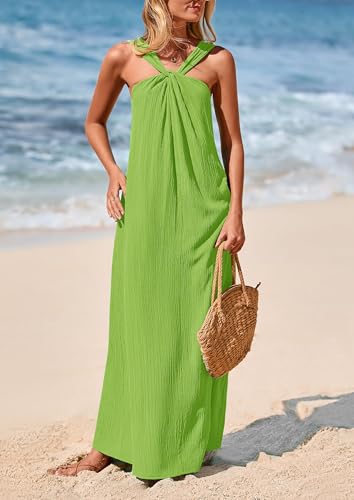 PRETTYGARDEN Womens 2025 Casual Long Summer Dresses Sleeveless Strappy Loose Flowy Beach Vacation Maxi Dress with Pockets (Green,Small) - Image 4