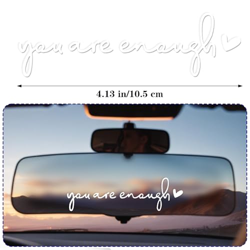 Image of WY LIGHTING LEVEL 3pcs You Are Enough Rectangular White Inspirational Typography Car Decals for Rearview Mirror, Window & Smooth Surfaces