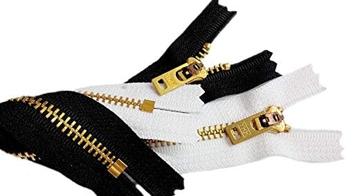 #5 Brass Jeans/Pants Black & White Lightweight YKK Zippers - Includes 1 Black & White Zipper - Choose Your Length - Made in The United States (2 Zippers Per Pack) (3" Inches)