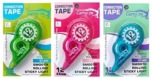 Since 2000 | Correction Tape with Protective Front Cap – 5mm x 36M (12M x 3pcs) Writable White Out Tape for Mistake Correction | Easy to Use Stationery for Kids, Students & Office (Pack of 3)