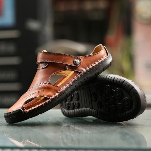 Men's Casual Leather Sandals Closed Toe Anti-Slip Flat Slide Beach Water Shoes for Summer Walking Hiking​​4